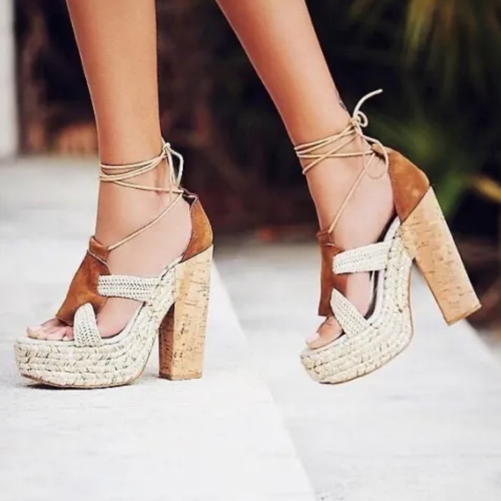 Free People Brown and Cream Platform Sandals